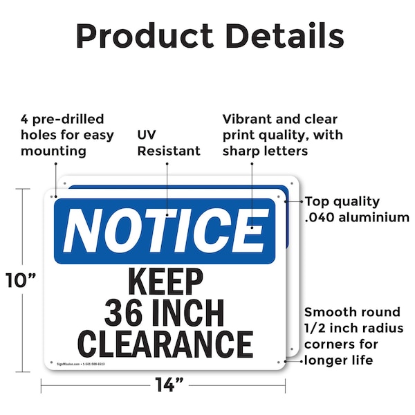 Keep 36 Inch Clearance, 14 In W X Rectangle, Aluminum